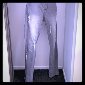 Gray skinny distressed jeans